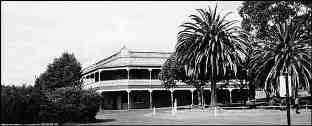 Old black and white photo of The Hotel, external.